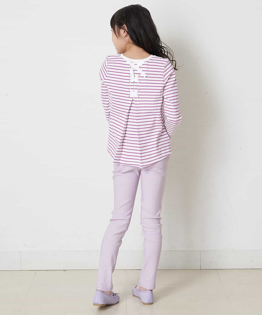 KJKEP34019 a.v.v KIDS(アー・ヴェ・ヴェ) [100-130]バックレースアップリボンボーダーカットソー ピンク