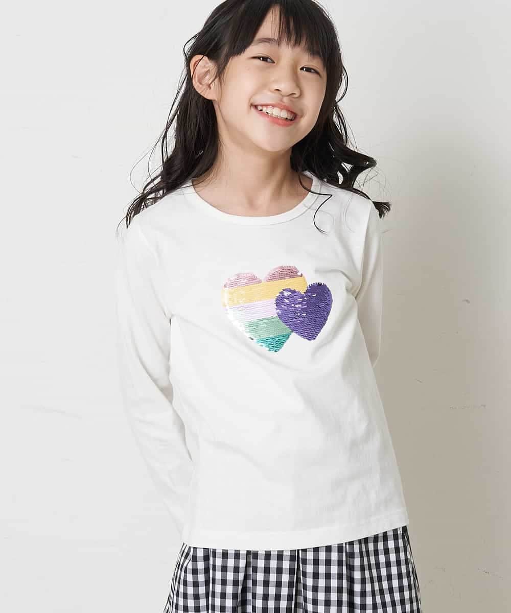 KJKEQ32024 a.v.v KIDS(アー・ヴェ・ヴェ) [140-150]【長袖人気No.1/毛玉になりにくい】トゥインクルスパンコール長袖Tシャツ ネイビー