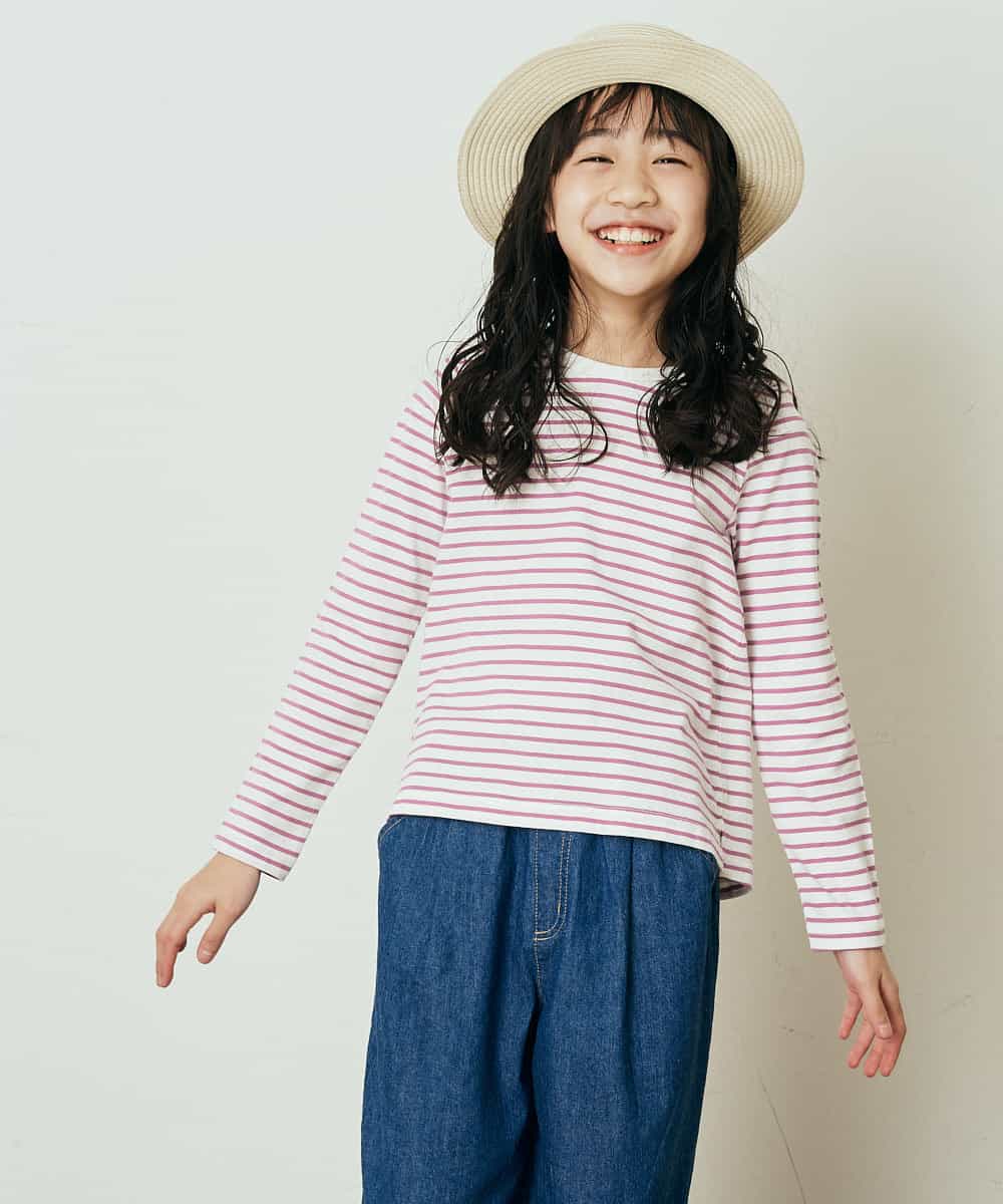 KJKER34029 a.v.v KIDS(アー・ヴェ・ヴェ) [160]バックレースアップリボンボーダーカットソー ピンク