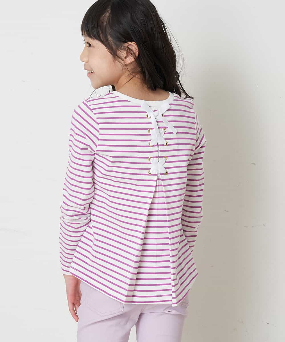 KJKER34029 a.v.v KIDS(アー・ヴェ・ヴェ) [160]バックレースアップリボンボーダーカットソー ピンク