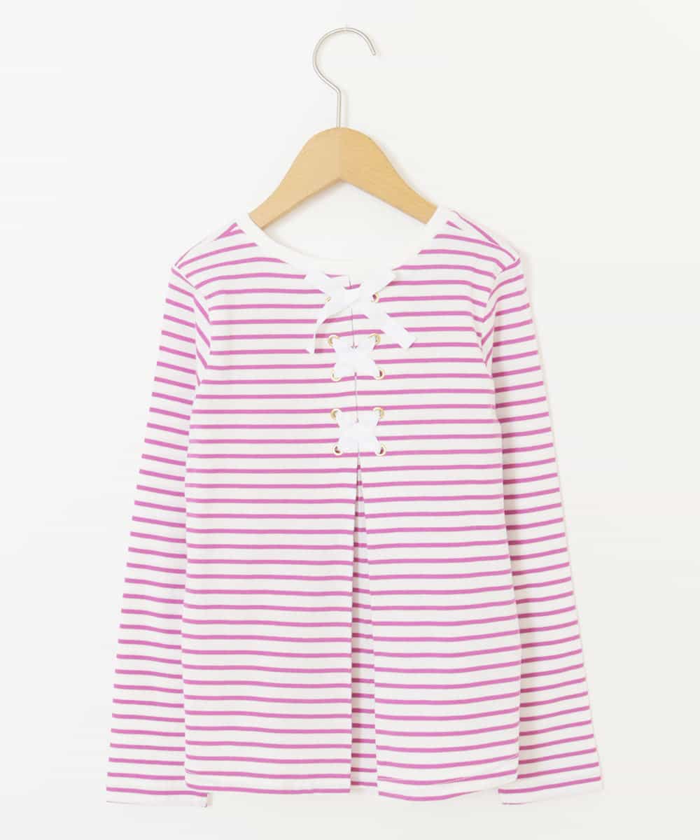 KJKER34029 a.v.v KIDS(アー・ヴェ・ヴェ) [160]バックレースアップリボンボーダーカットソー ピンク