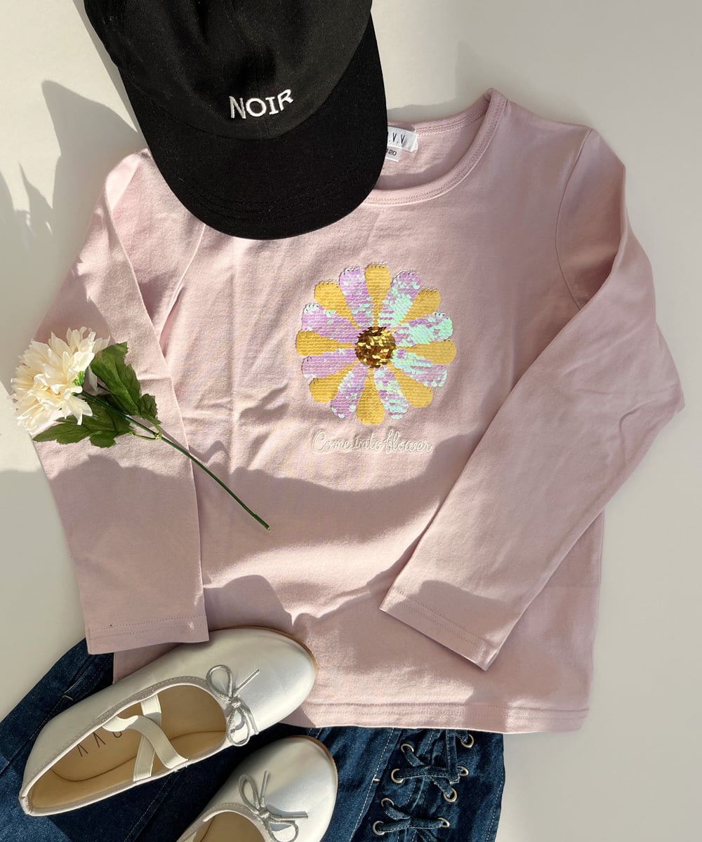 KJKES31019 a.v.v KIDS(アー・ヴェ・ヴェ) [100-130]トゥインクルスパンコールロンT 【WEB限定カラー】ピンク
