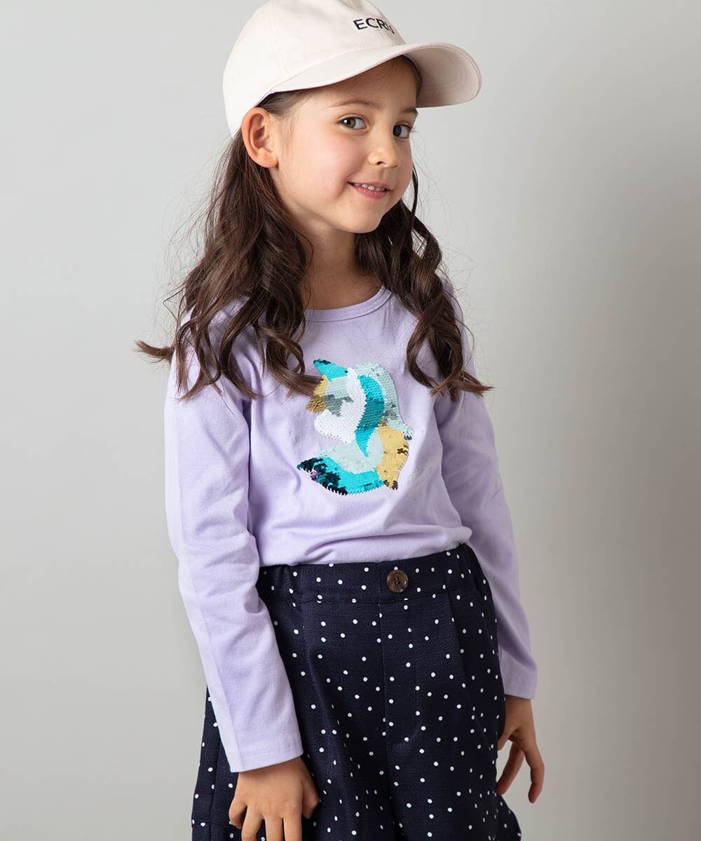 KJKES31019 a.v.v KIDS(アー・ヴェ・ヴェ) [100-130]トゥインクルスパンコールロンT ライトブルー