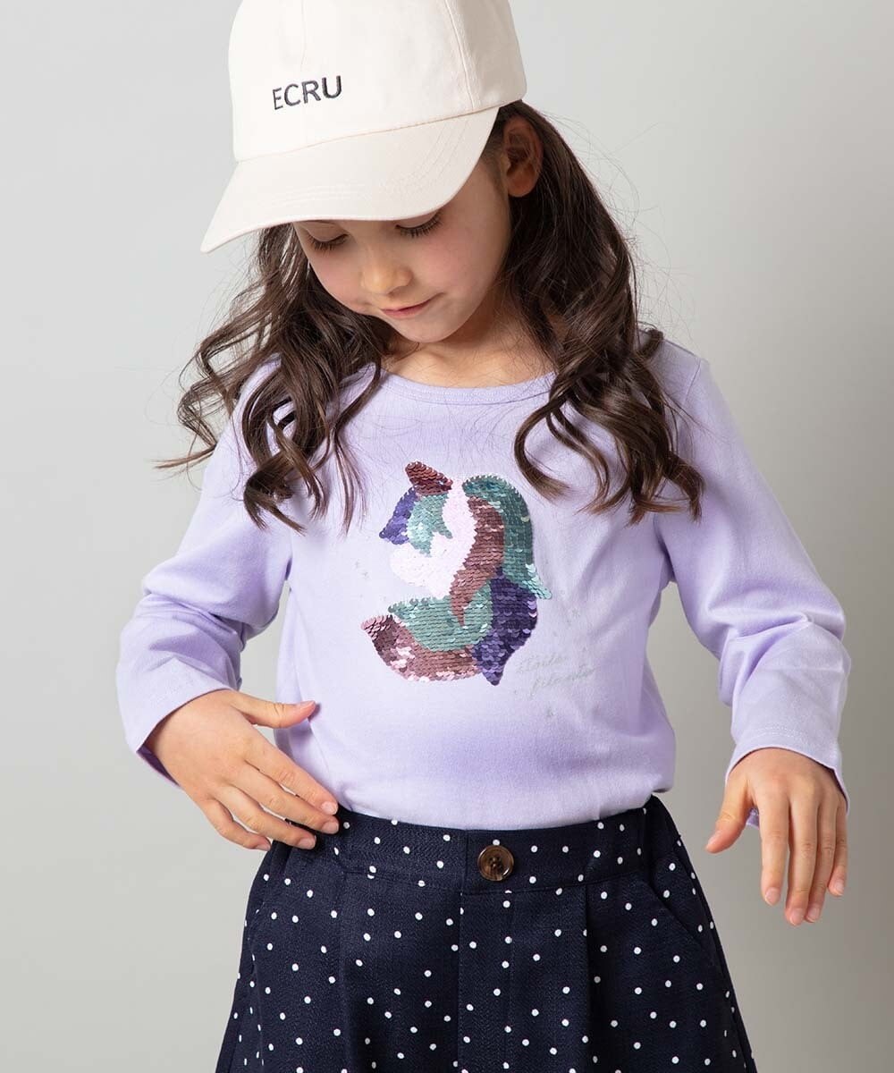 KJKET31024 a.v.v KIDS(アー・ヴェ・ヴェ) [140-150]トゥインクルスパンコールロンT ラベンダー