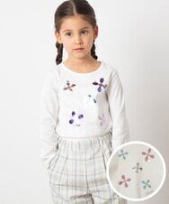 KJKET31024 a.v.v KIDS(アー・ヴェ・ヴェ) [140-150]トゥインクルスパンコールロンT ホワイト