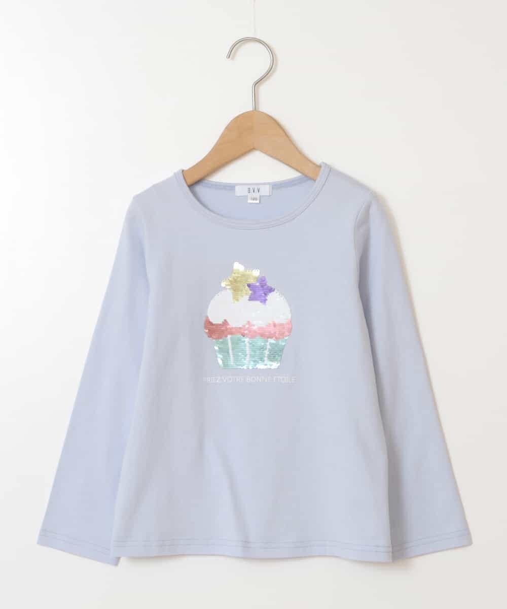 KJKET31024 a.v.v KIDS(アー・ヴェ・ヴェ) [140-150]トゥインクルスパンコールロンT ライトブルー