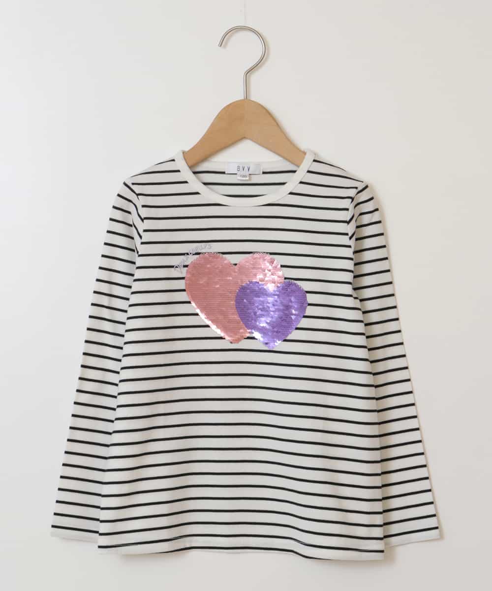 KJKEU31029 a.v.v KIDS(アー・ヴェ・ヴェ) [160]トゥインクルスパンコールロンT 【WEB限定カラー】ボーダー