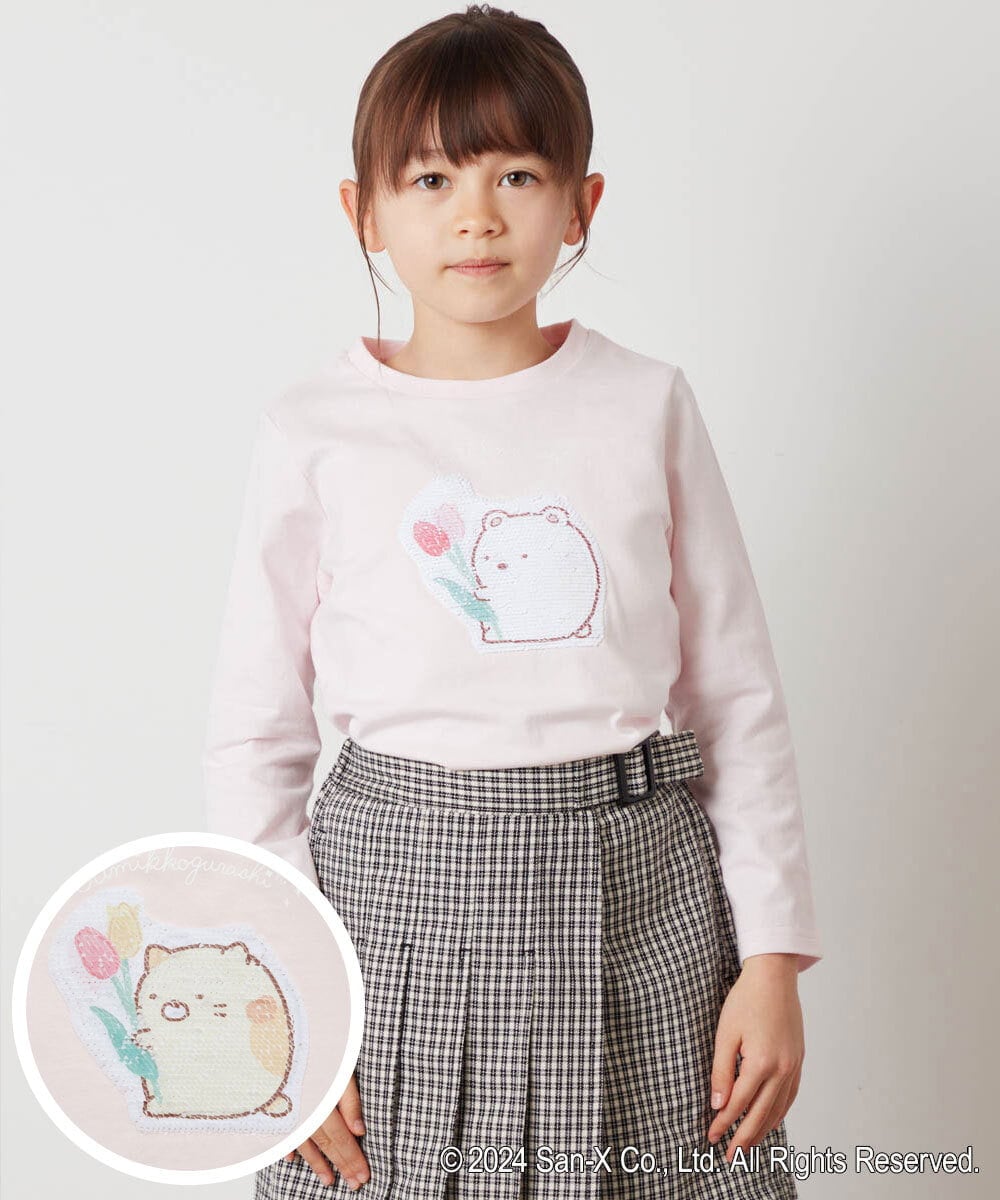 KJKEV82029 a.v.v KIDS(アー・ヴェ・ヴェ) [100-140]【すみっコぐらし】スパンコールＴシャツ ピンク