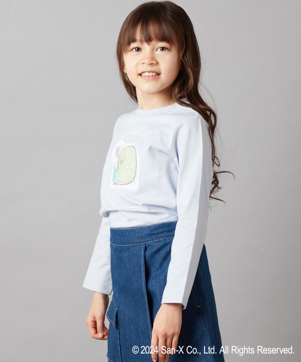 KJKEV82029 a.v.v KIDS(アー・ヴェ・ヴェ) [100-140]【すみっコぐらし】スパンコールＴシャツ ライトブルー