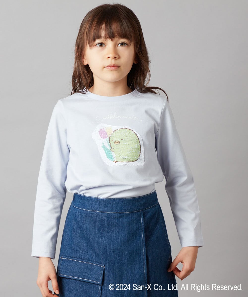 KJKEV82029 a.v.v KIDS(アー・ヴェ・ヴェ) [100-140]【すみっコぐらし】スパンコールＴシャツ ライトブルー