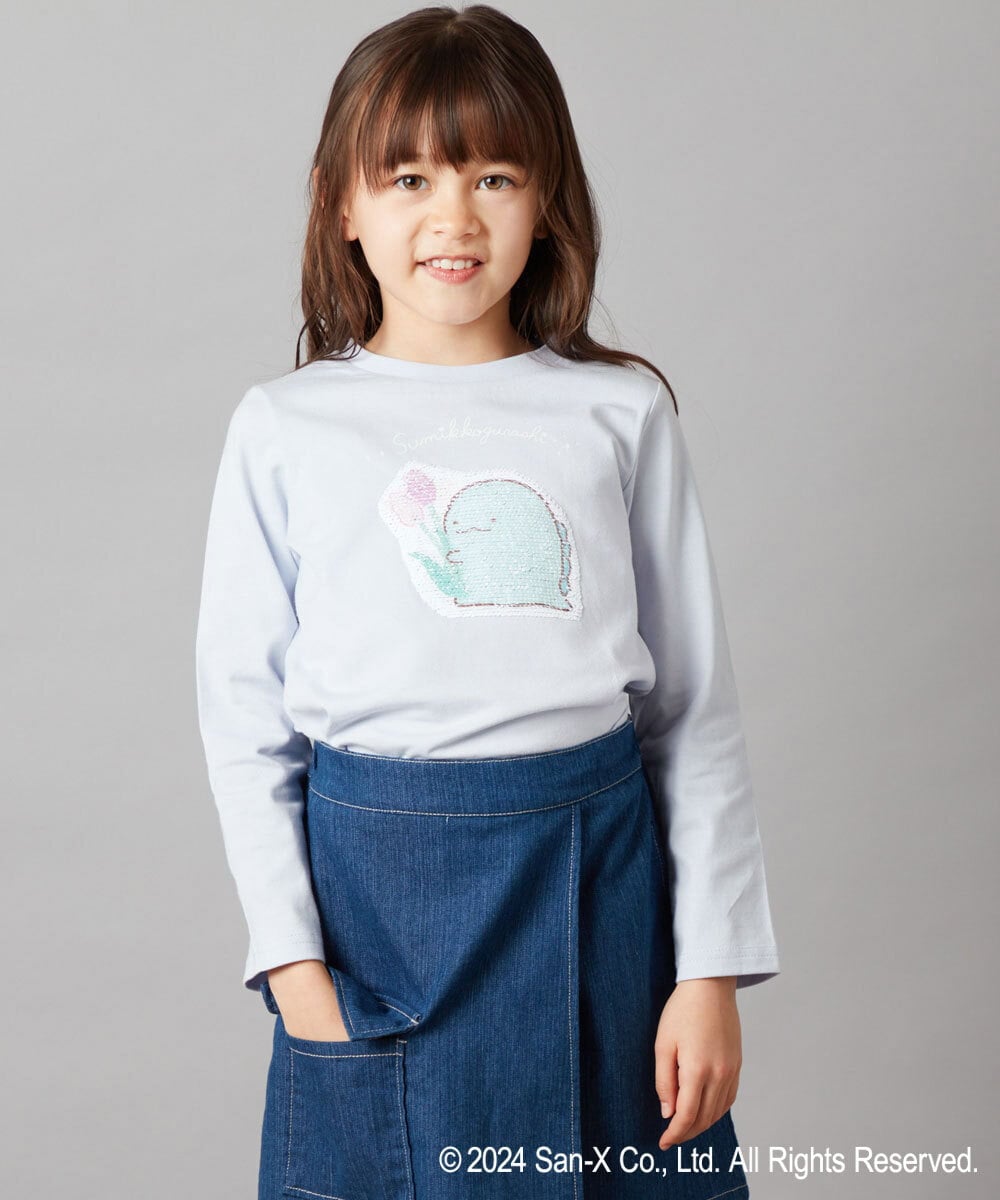 KJKEV82029 a.v.v KIDS(アー・ヴェ・ヴェ) [100-140]【すみっコぐらし】スパンコールＴシャツ ライトブルー