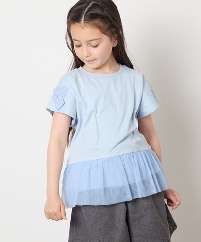 KJKFA06024 a.v.v KIDS [110-130]チュールドッキングリボンTシャツ