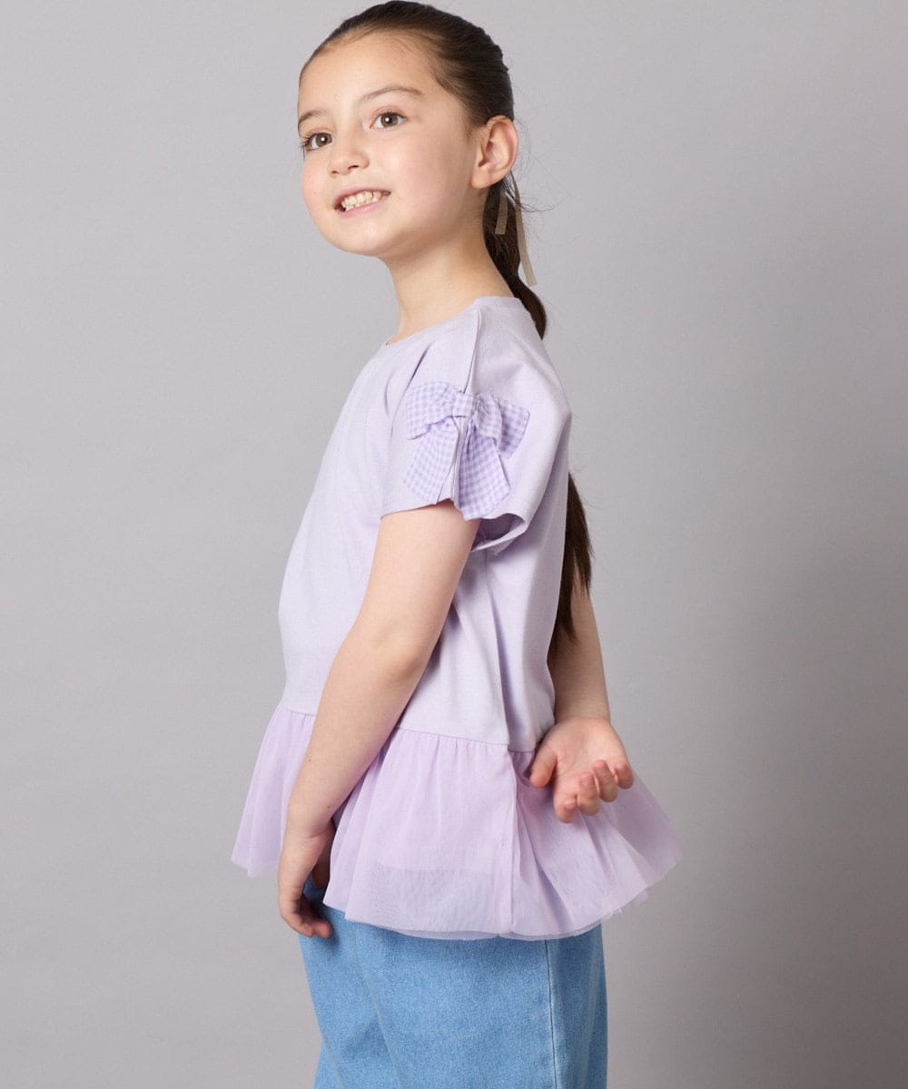 KJKFA06024 a.v.v KIDS(アー・ヴェ・ヴェ) [110-130]チュールドッキングリボンTシャツ ライトブルー