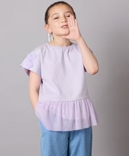 KJKFA06024 a.v.v KIDS(アー・ヴェ・ヴェ) [110-130]チュールドッキングリボンTシャツ ライトブルー