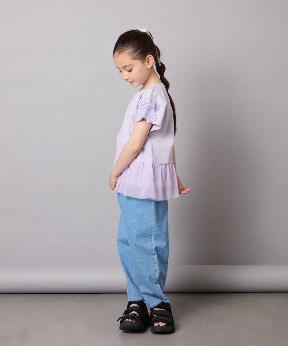 KJKFA06024 a.v.v KIDS(アー・ヴェ・ヴェ) [110-130]チュールドッキングリボンTシャツ ライトブルー