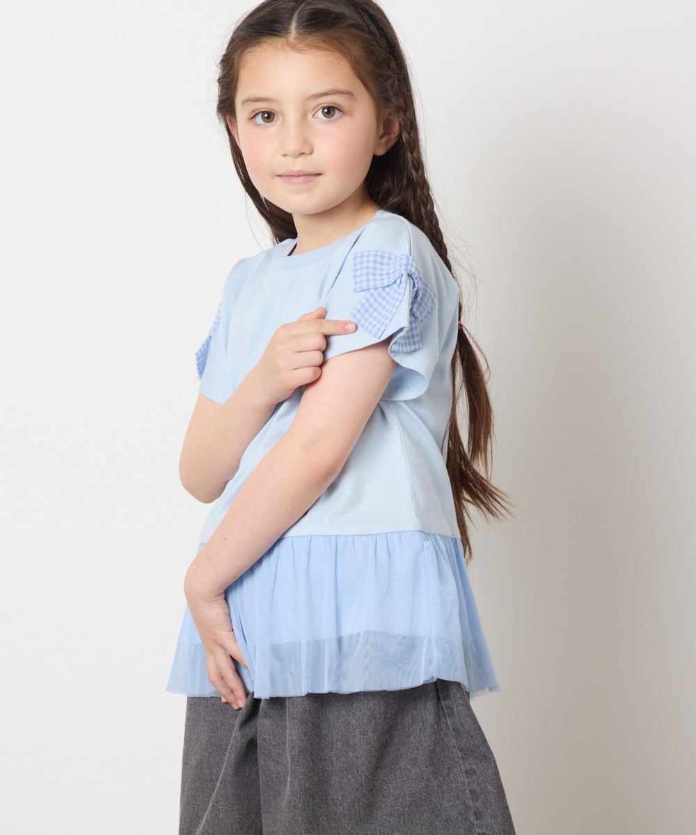 KJKFA06024 a.v.v KIDS(アー・ヴェ・ヴェ) [110-130]チュールドッキングリボンTシャツ ライトブルー