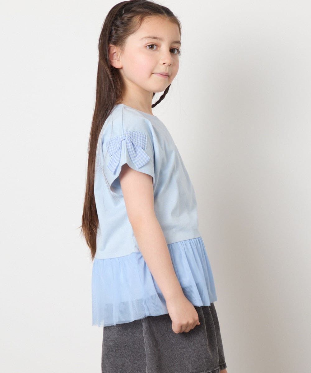 KJKFA06024 a.v.v KIDS(アー・ヴェ・ヴェ) [110-130]チュールドッキングリボンTシャツ ライトブルー