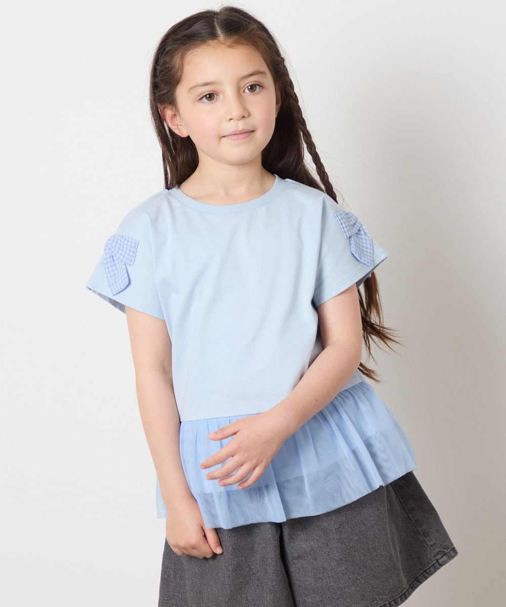 KJKFA06024 a.v.v KIDS(アー・ヴェ・ヴェ) [110-130]チュールドッキングリボンTシャツ ライトブルー