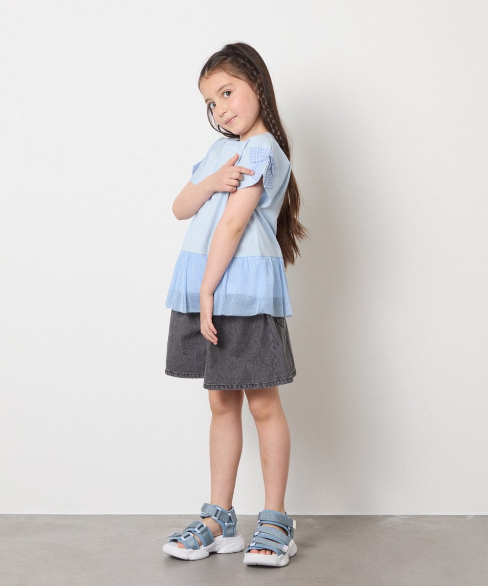 KJKFA06024 a.v.v KIDS(アー・ヴェ・ヴェ) [110-130]チュールドッキングリボンTシャツ ライトブルー