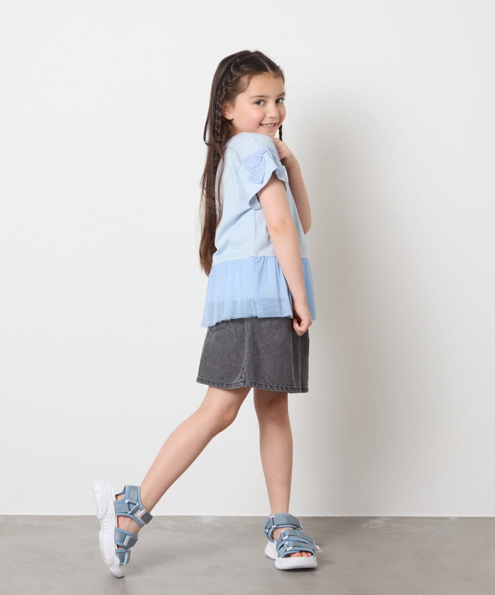 KJKFA06024 a.v.v KIDS(アー・ヴェ・ヴェ) [110-130]チュールドッキングリボンTシャツ ライトブルー