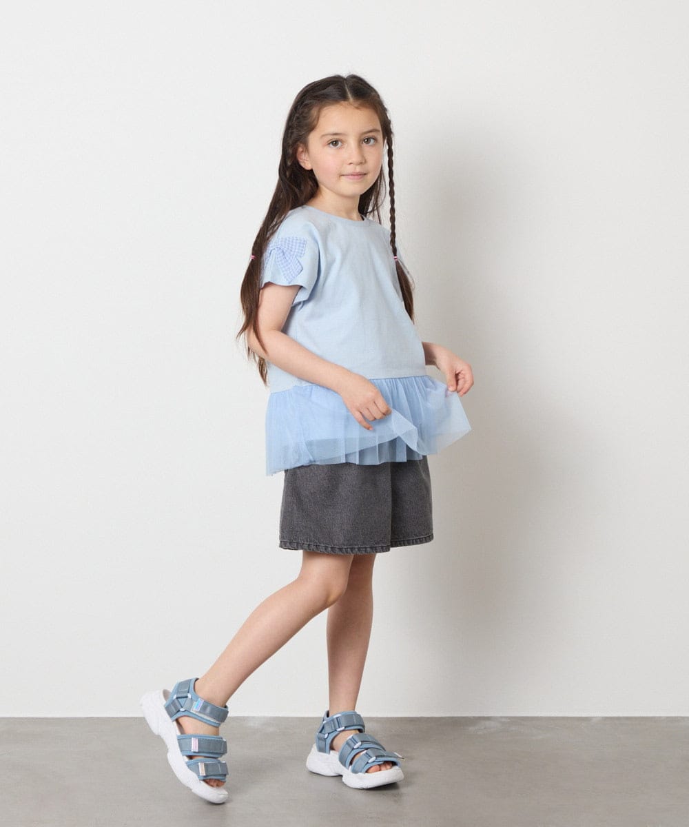 KJKFA06024 a.v.v KIDS(アー・ヴェ・ヴェ) [110-130]チュールドッキングリボンTシャツ ライトブルー