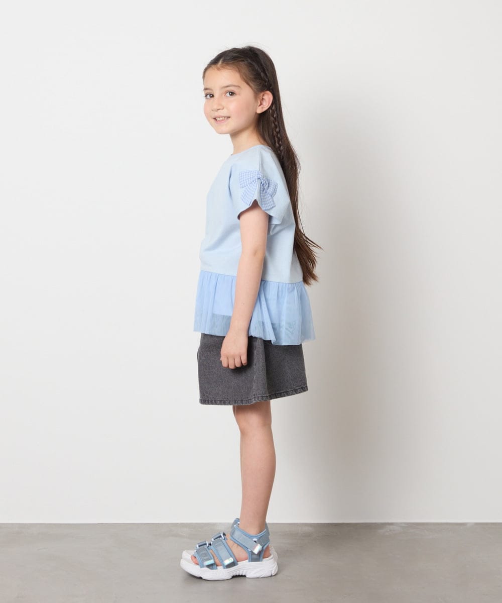 KJKFA06024 a.v.v KIDS(アー・ヴェ・ヴェ) [110-130]チュールドッキングリボンTシャツ ライトブルー