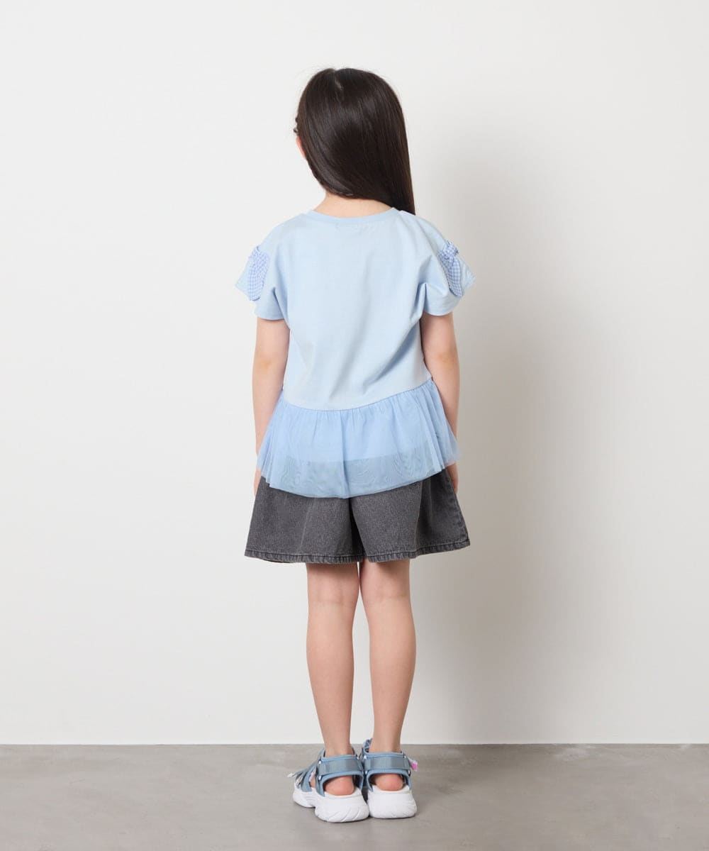 KJKFA06024 a.v.v KIDS(アー・ヴェ・ヴェ) [110-130]チュールドッキングリボンTシャツ ライトブルー
