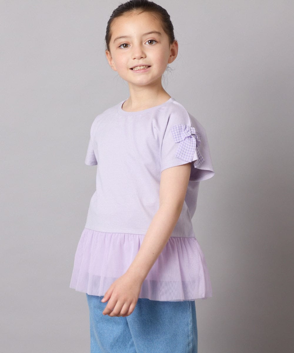 KJKFA06024 a.v.v KIDS(アー・ヴェ・ヴェ) [110-130]チュールドッキングリボンTシャツ ライトブルー
