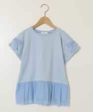 KJKFA06024 a.v.v KIDS(アー・ヴェ・ヴェ) [110-130]チュールドッキングリボンTシャツ ライトブルー