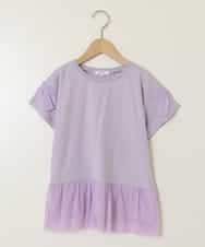 KJKFA06024 a.v.v KIDS(アー・ヴェ・ヴェ) [110-130]チュールドッキングリボンTシャツ ラベンダー