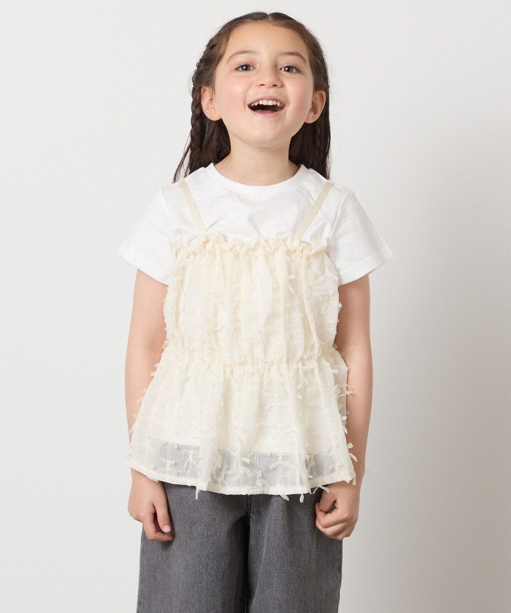 KJKFA07034 a.v.v KIDS [100-130]シフォンキャミドッキングトップス