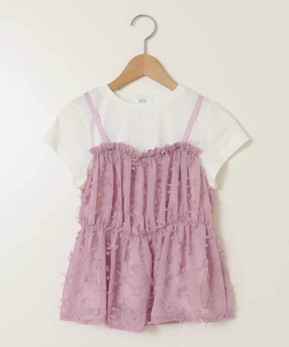 KJKFA07034 a.v.v KIDS(アー・ヴェ・ヴェ) [100-130]シフォンキャミドッキングトップス ラベンダー