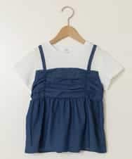 KJKFA45034 a.v.v KIDS(アー・ヴェ・ヴェ) [100-130]ギャザーキャミドッキングトップス ブルー