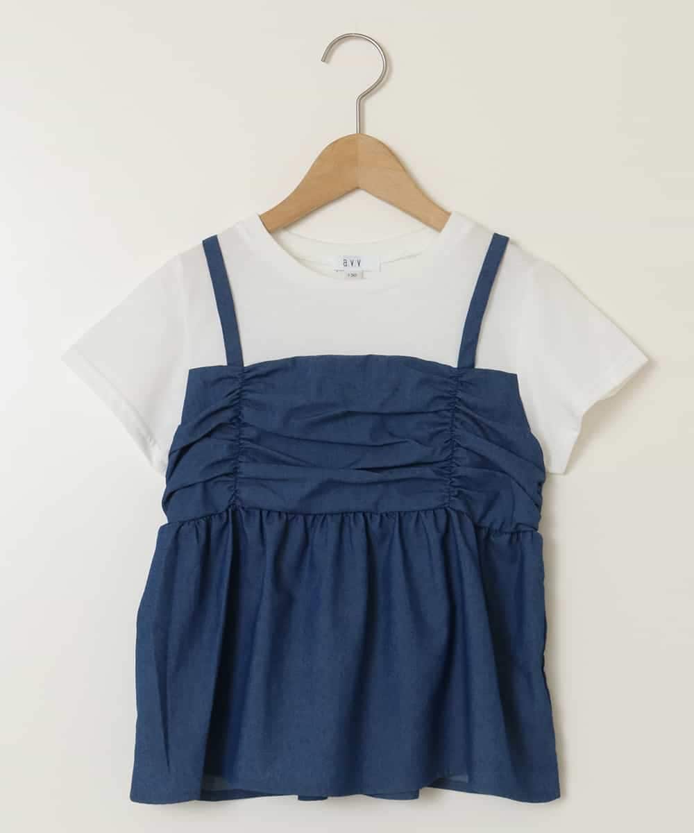 KJKFA45034 a.v.v KIDS(アー・ヴェ・ヴェ) [100-130]ギャザーキャミドッキングトップス ブルー