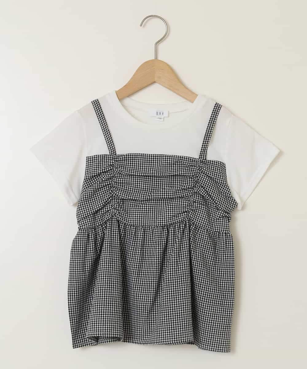 KJKFA45034 a.v.v KIDS(アー・ヴェ・ヴェ) [100-130]ギャザーキャミドッキングトップス ブラック