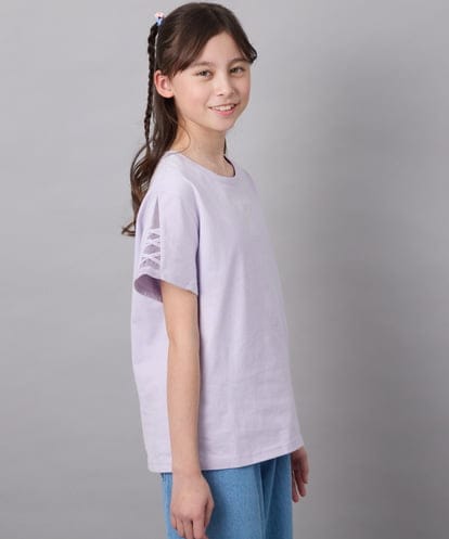 a.v.v(アー・ヴェ・ヴェ) [100-130]ソデレースアップＴシャツ ラベンダー/紫 100