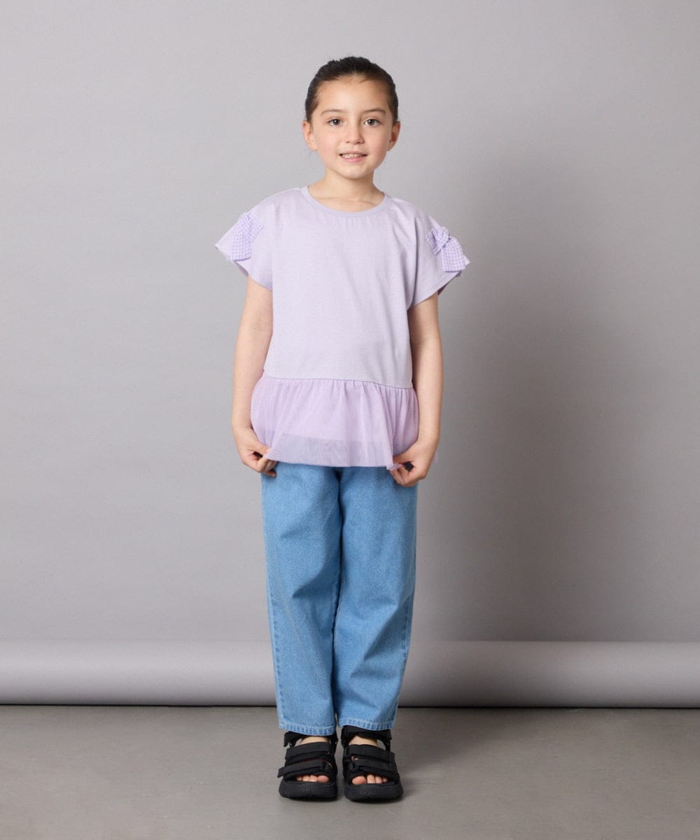 KJKFB06029 a.v.v KIDS(アー・ヴェ・ヴェ) [140]チュールドッキングリボンTシャツ ラベンダー