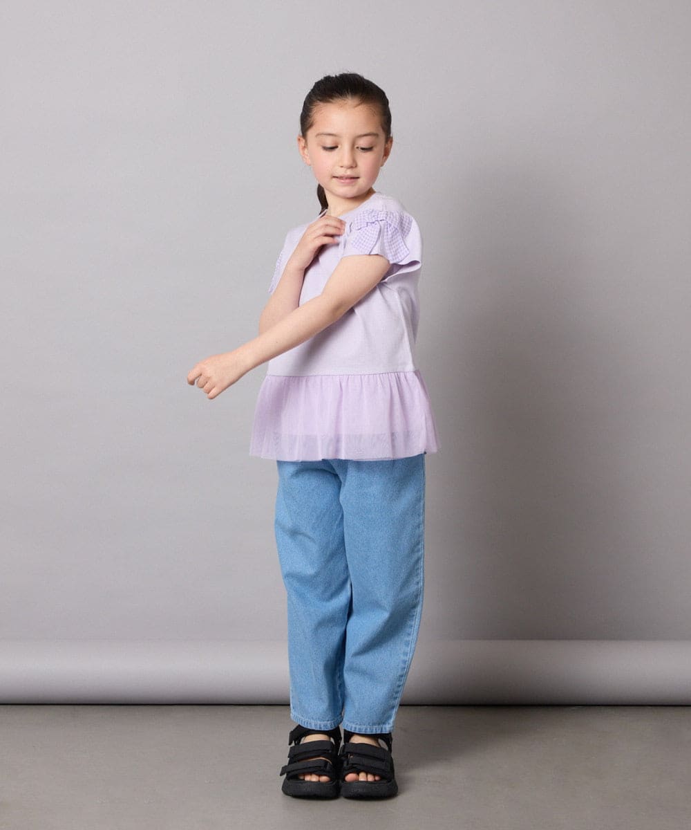 KJKFB06029 a.v.v KIDS(アー・ヴェ・ヴェ) [140]チュールドッキングリボンTシャツ ラベンダー