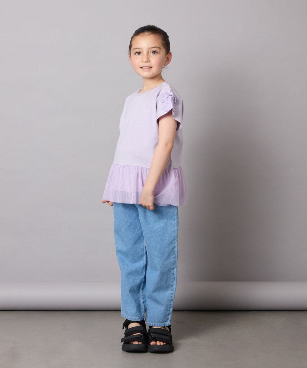 KJKFB06029 a.v.v KIDS(アー・ヴェ・ヴェ) [140]チュールドッキングリボンTシャツ ラベンダー
