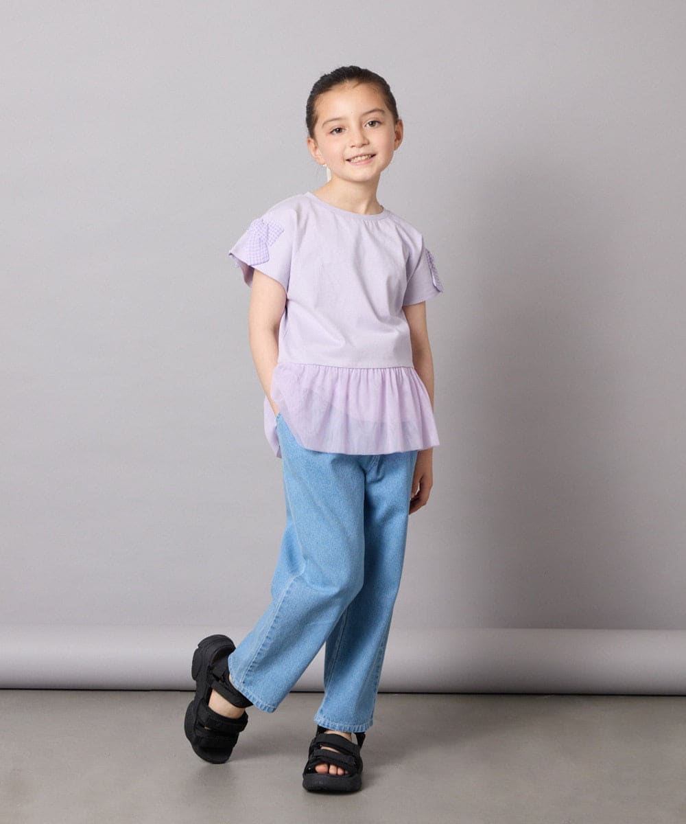 KJKFB06029 a.v.v KIDS(アー・ヴェ・ヴェ) [140]チュールドッキングリボンTシャツ ラベンダー