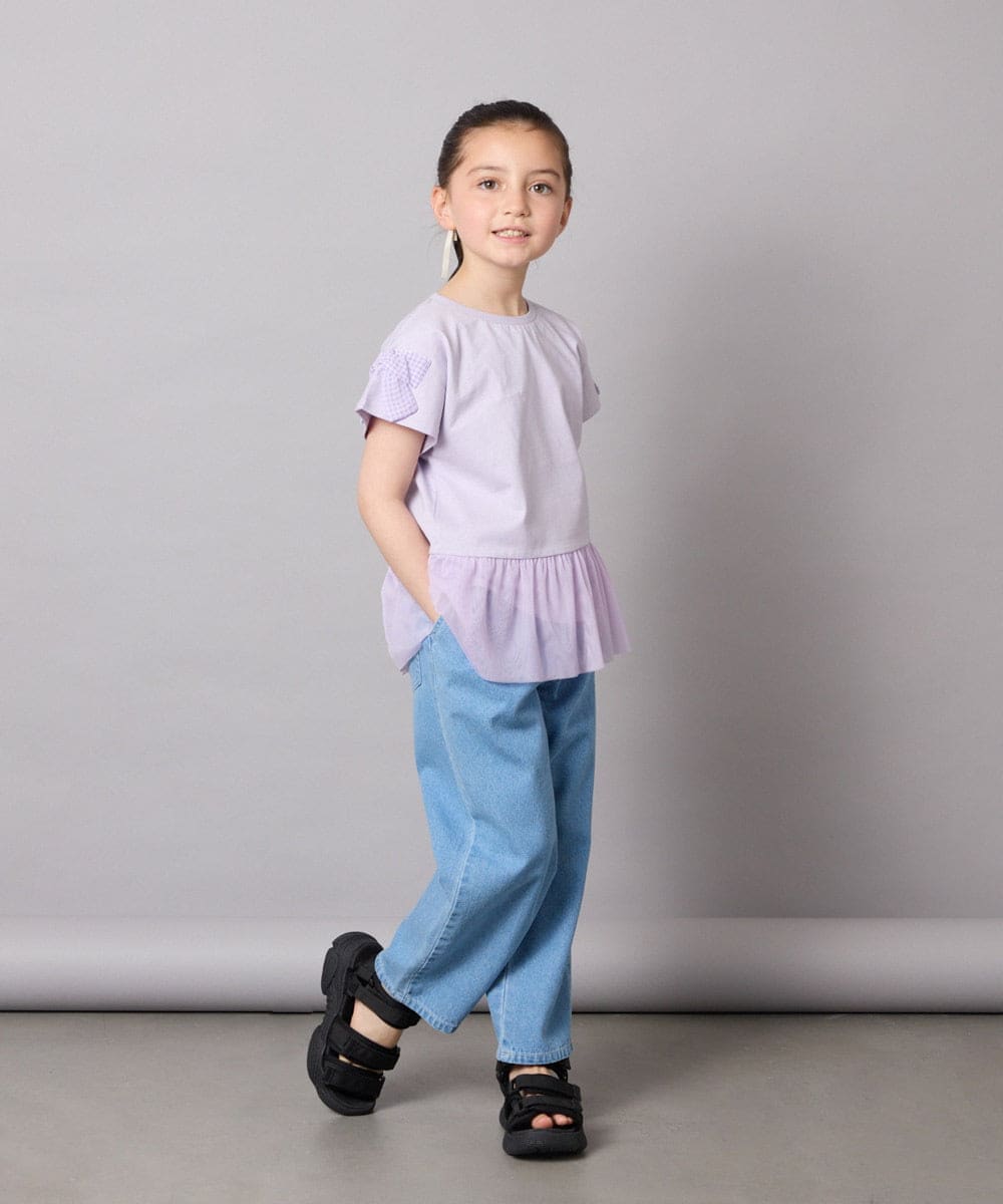 KJKFB06029 a.v.v KIDS(アー・ヴェ・ヴェ) [140]チュールドッキングリボンTシャツ ラベンダー