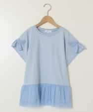 KJKFB06029 a.v.v KIDS(アー・ヴェ・ヴェ) [140]チュールドッキングリボンTシャツ ライトブルー