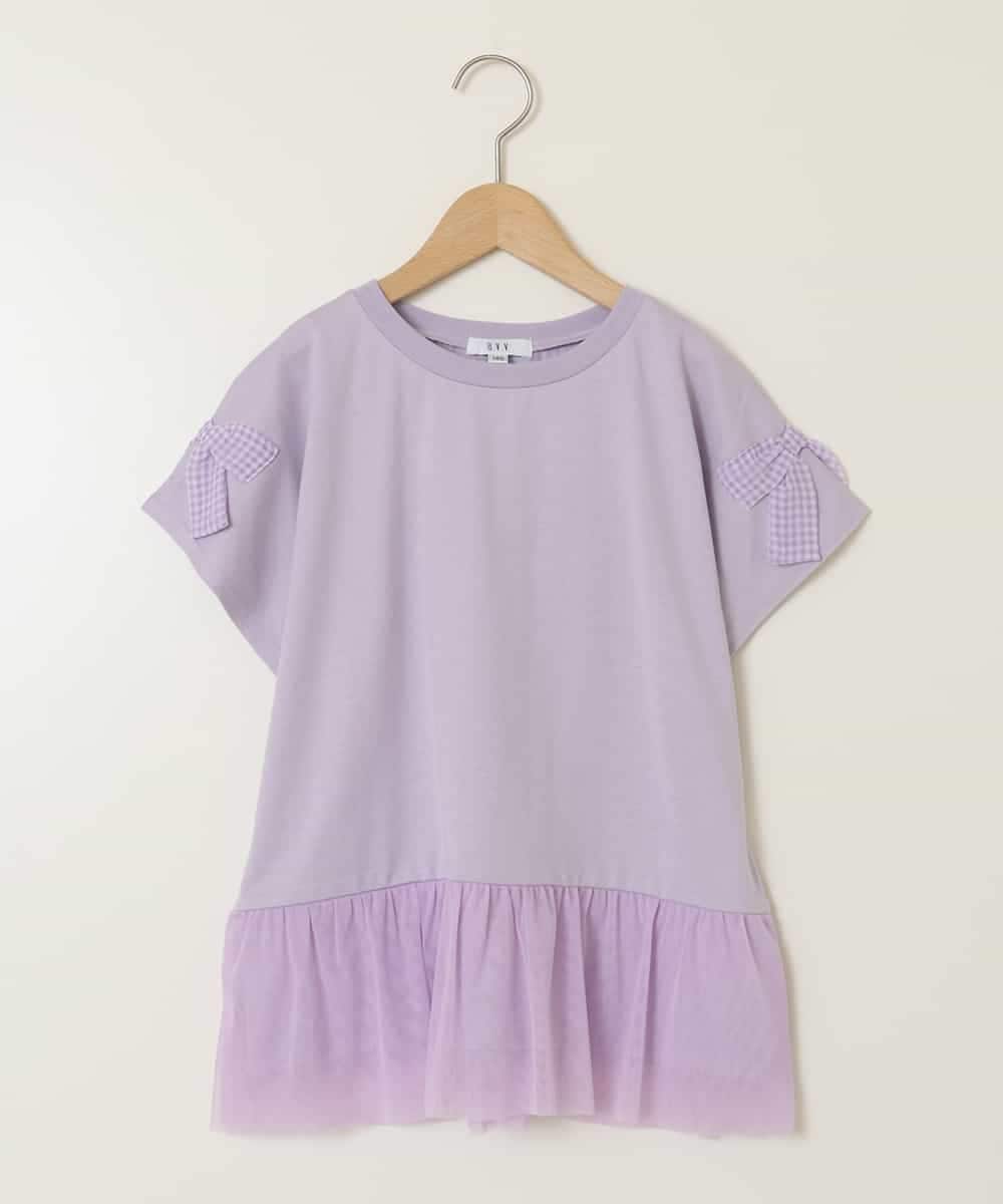 KJKFB06029 a.v.v KIDS(アー・ヴェ・ヴェ) [140]チュールドッキングリボンTシャツ ラベンダー