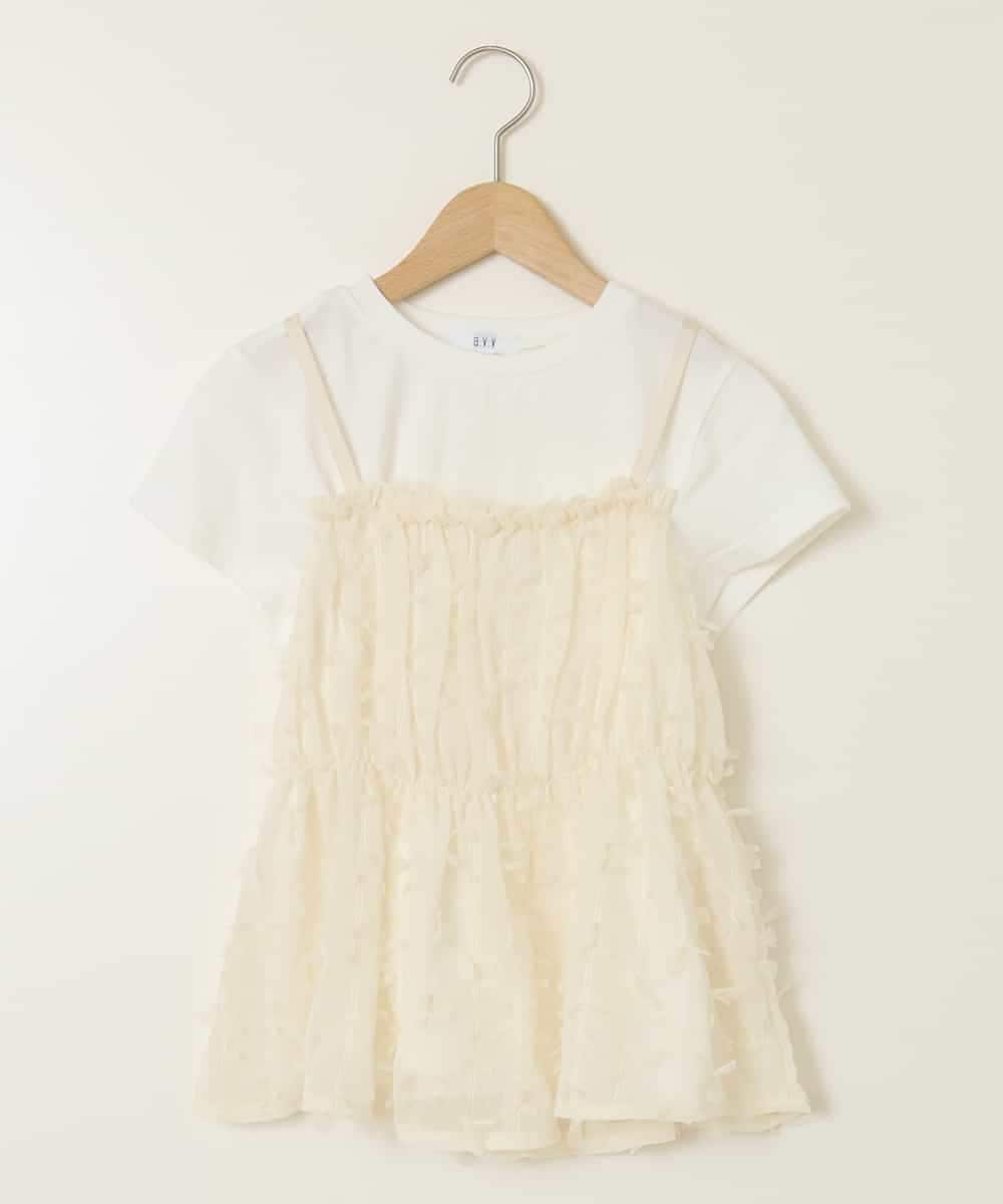 KJKFB07039 a.v.v KIDS(アー・ヴェ・ヴェ) [140-150]シフォンキャミドッキングトップス アイボリー
