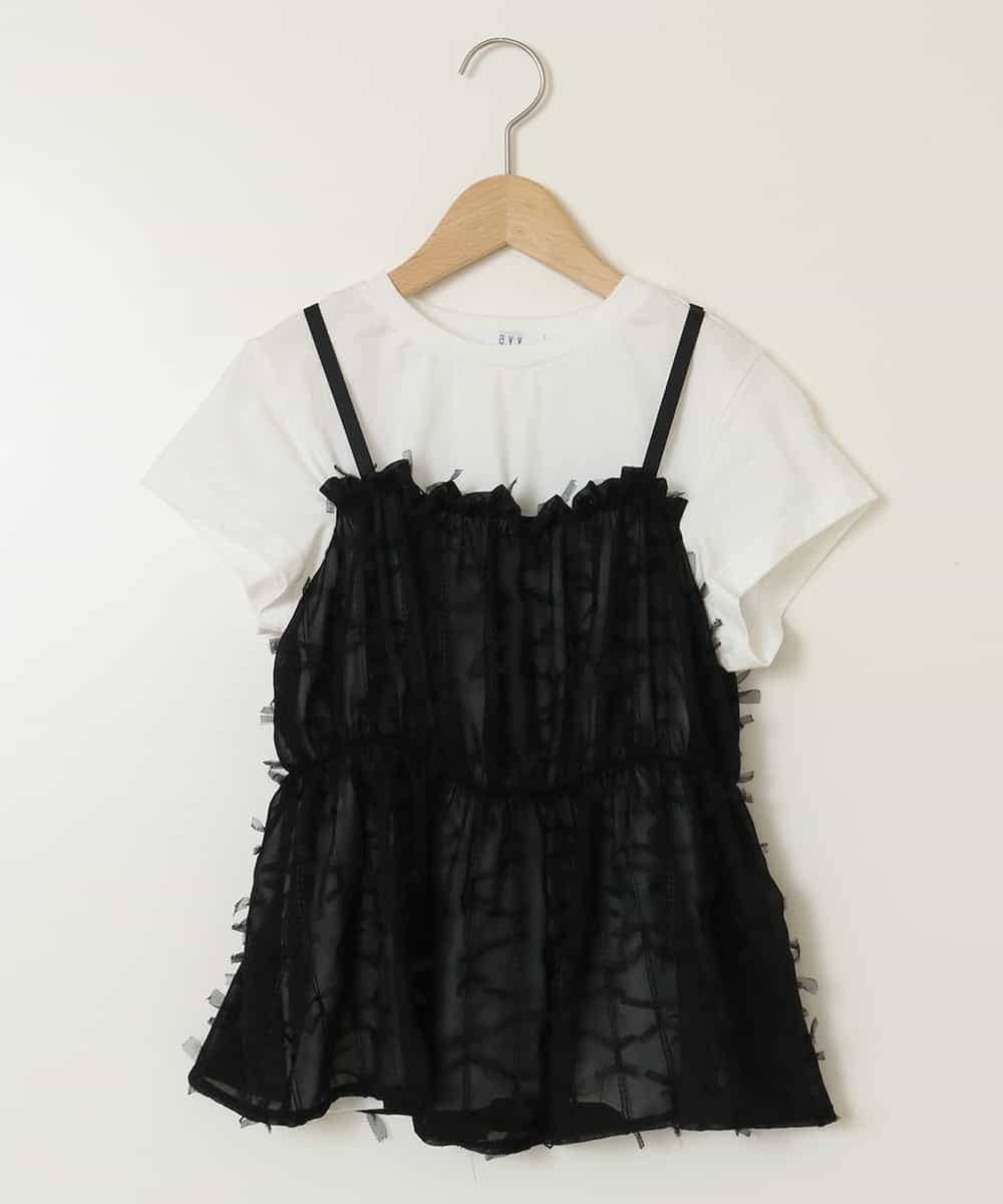 KJKFB07039 a.v.v KIDS(アー・ヴェ・ヴェ) [140-150]シフォンキャミドッキングトップス ブラック