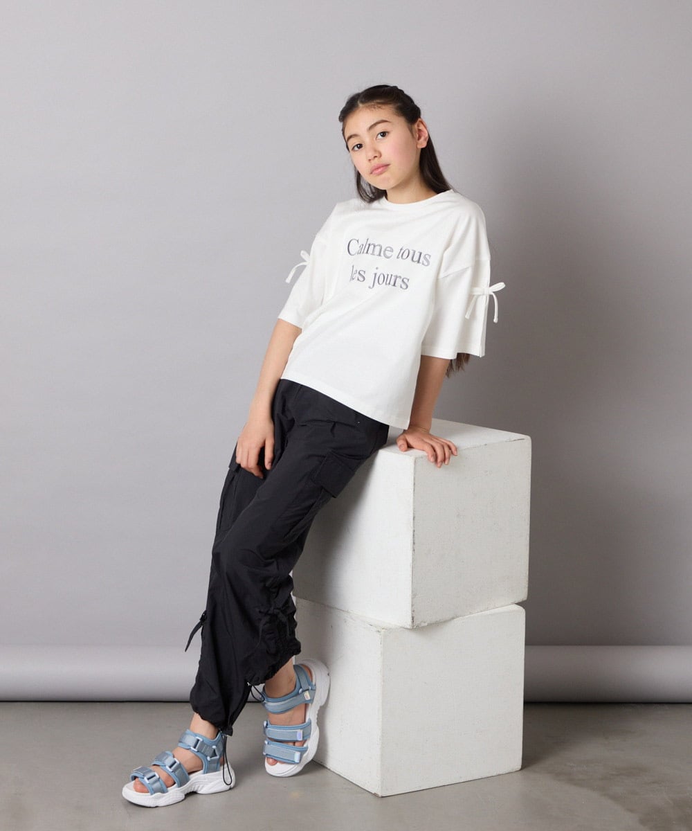 KJKFB14034 a.v.v KIDS(アー・ヴェ・ヴェ) [140-150]袖スリットロゴTシャツ ホワイト
