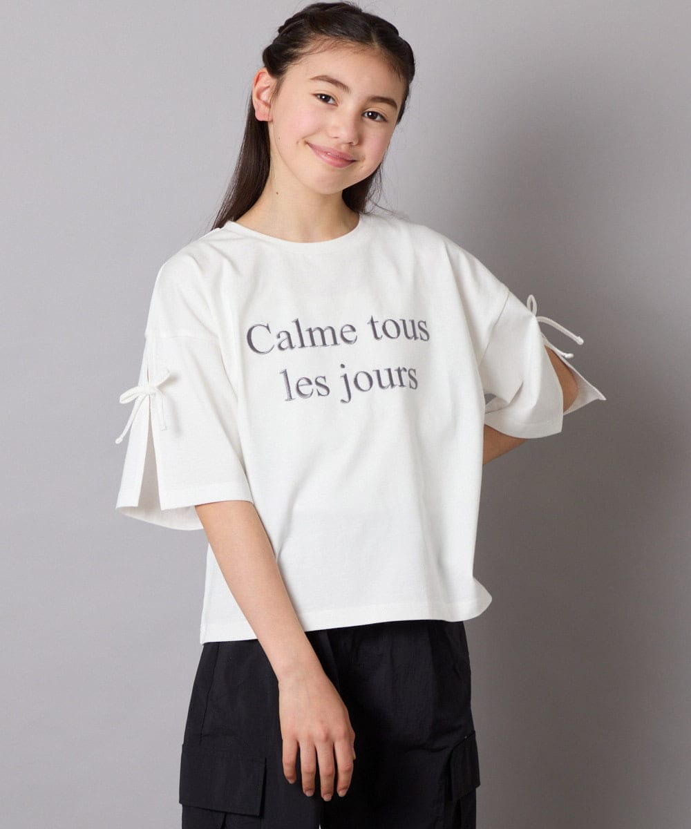 KJKFB14034 a.v.v KIDS(アー・ヴェ・ヴェ) [140-150]袖スリットロゴTシャツ ホワイト