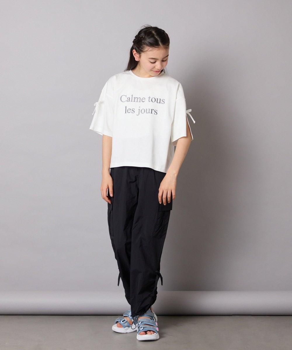 KJKFB14034 a.v.v KIDS(アー・ヴェ・ヴェ) [140-150]袖スリットロゴTシャツ ホワイト