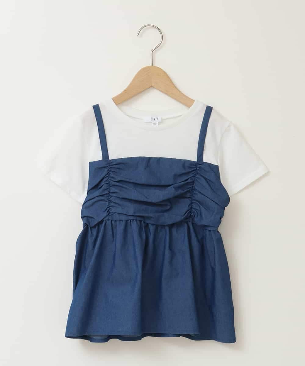 KJKFB45039 a.v.v KIDS(アー・ヴェ・ヴェ) [140-150]ギャザーキャミドッキングトップス ブルー