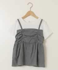 KJKFB45039 a.v.v KIDS(アー・ヴェ・ヴェ) [140-150]ギャザーキャミドッキングトップス ブラック